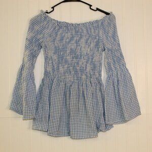 Passport White and Blue Smocked Top Size Large